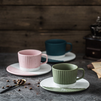 日式咖啡杯欧式创意粗陶咖啡杯碟套装卡布基诺咖啡杯陶瓷咖啡杯