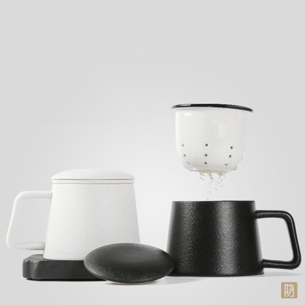 杯子办公创意个性马克杯带盖定制logo图案刻字陶瓷茶杯带过滤水杯