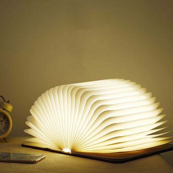書燈創(chuàng)意木紋禮品翻頁折疊LED書本燈定制 USB充電小夜燈