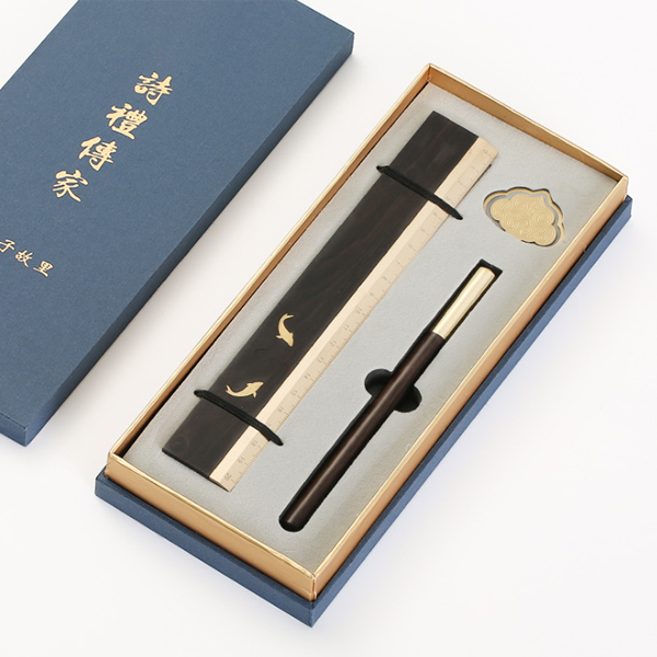 高檔紅木簽字筆書簽禮品 高檔商務(wù)男士定制金屬書簽直尺寶珠筆