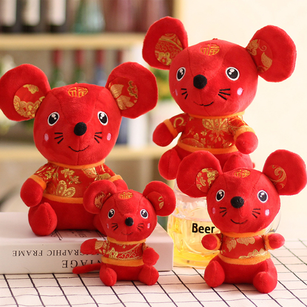 新款鼠年吉祥物公仔毛绒玩具红唐装鼠玩偶2020生肖鼠春节礼品