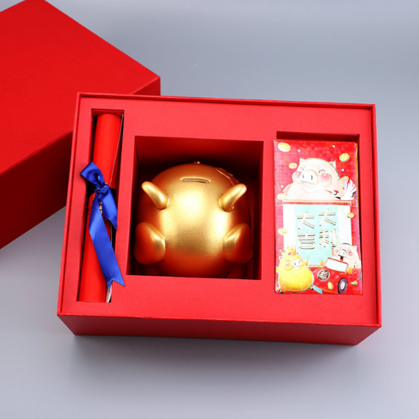 新春猪猪款报喜礼盒新年送礼红色天地盖包装盒