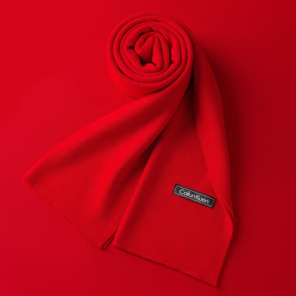 高档羊毛大红围巾定制logo刺绣公司年会中国红围脖红色