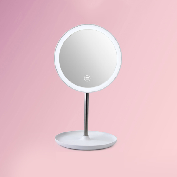 LED日光化妆镜圆形带灯USB台式梳妆镜子学生化妆补光折叠便携镜子