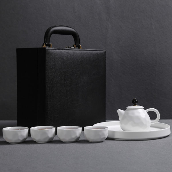 锤纹侧把壶便携旅行旅游功夫茶具套装 车载户外高端皮包陶瓷礼