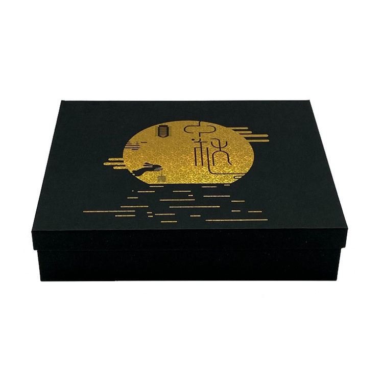 高档中秋节黑金礼盒 天地盖月饼礼品盒定制 月饼硬纸板盒包装盒