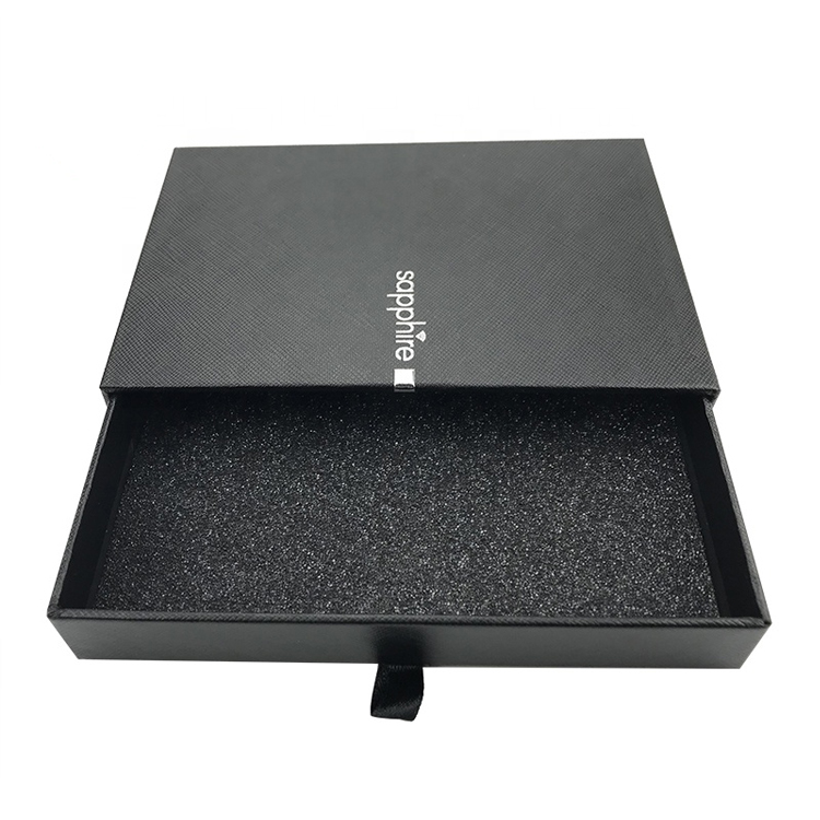 优雅的黑色高档礼盒 企业定制包装礼品盒 黑色压纹特种纸抽屉包装盒