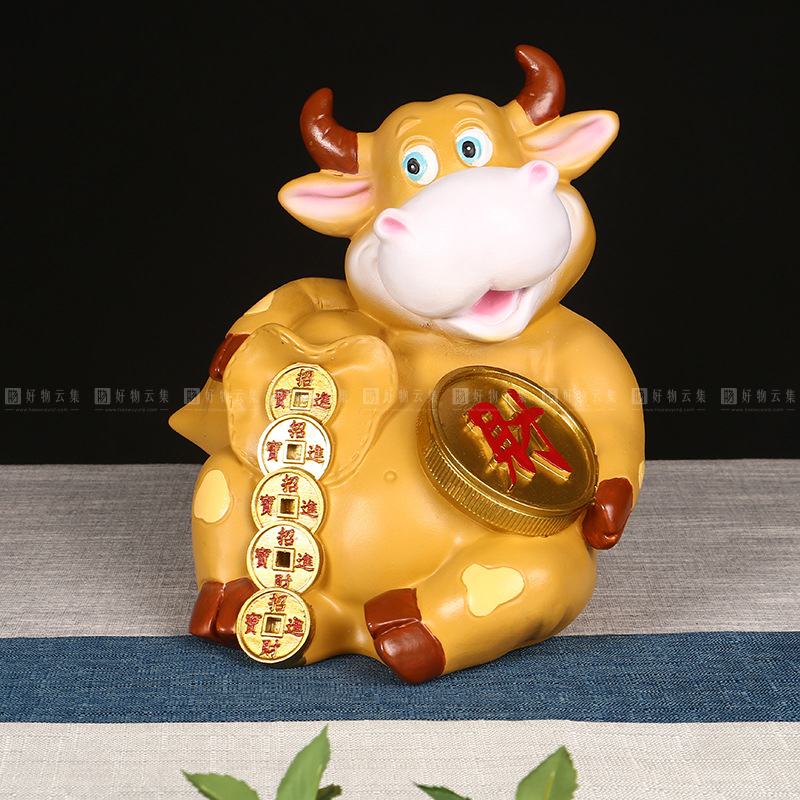 福财牛存钱罐 牛年吉祥物 十二生肖工艺摆件 储蓄罐创意摆件新年礼物