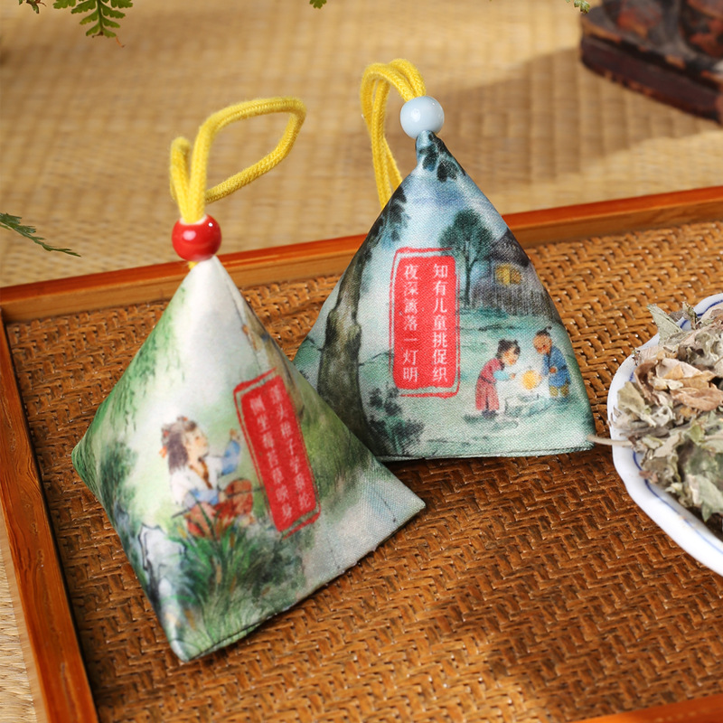 中草药驱蚊香囊 diy助眠三角粽子香包 古风禅意随身香袋端午节福袋