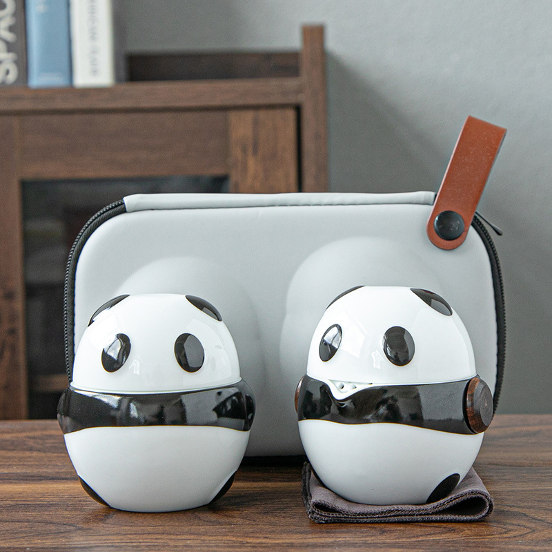 熊猫快客杯 便携式一壶二杯 旅行茶具茶罐套装 陶瓷功夫茶具泡茶套装