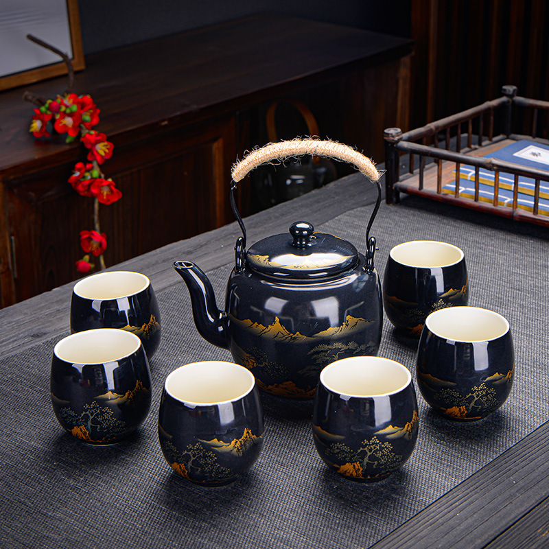 复古陶瓷茶具定制 大提梁壶茶具套装 特色茶水壶凉水壶商务礼品