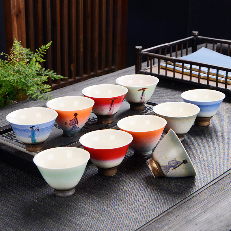创意日式陶瓷 自用主人杯 送礼品茗单杯 斗笠杯礼品logo定制