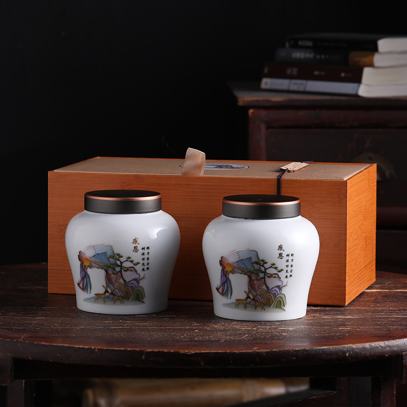 红茶白茶茶叶包装 陶瓷茶叶罐礼盒装 双罐茶叶罐密封茶叶包装盒