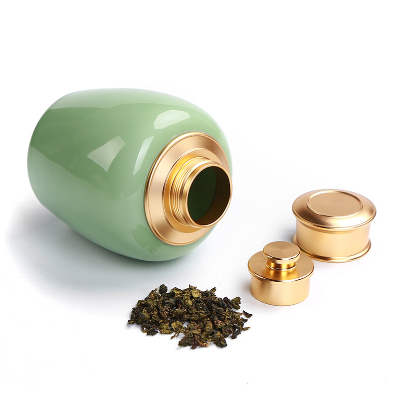 青瓷铝合金茶叶罐 金属盖密封普洱茶叶罐 香蜜罐茶礼品包装定制