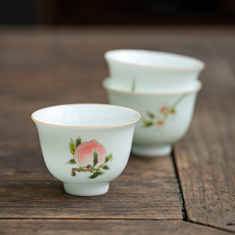 纯手工白瓷单个茶杯 品茗手绘功夫茶杯杯子 单个家用陶瓷茶杯