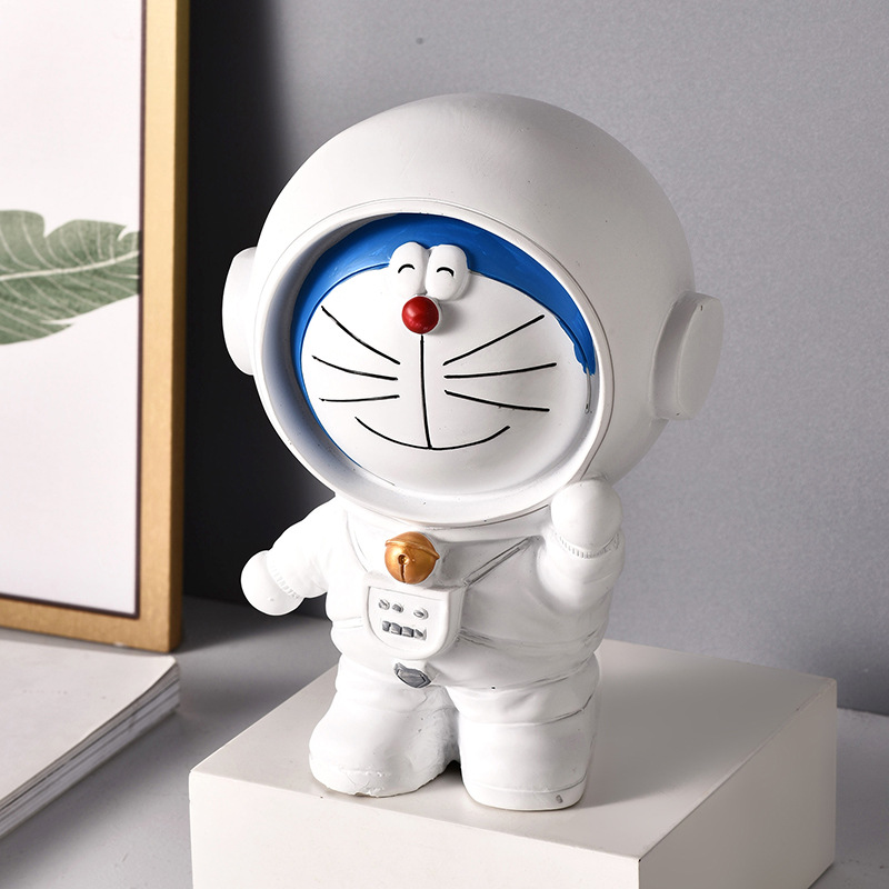创意卡通哆啦A梦存钱罐 机器猫宇航员树脂存储罐 太空人装饰摆件礼品