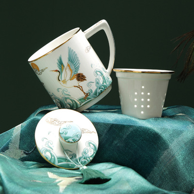 创意中国风陶瓷杯中式礼品办公室家用带盖子过滤马克杯国潮水杯