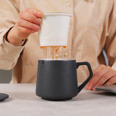 陶瓷马克杯茶水分离过滤办公室茶杯