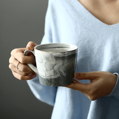 北欧丹麦大理石纹陶瓷杯子水杯咖啡杯茶杯奶茶杯彩色马克杯情侣