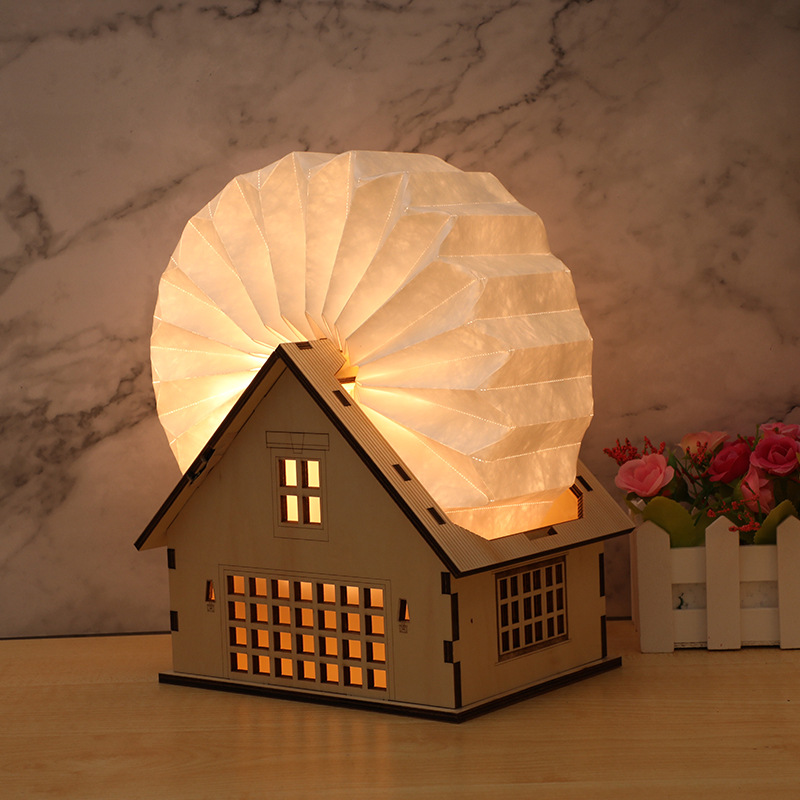 中秋创意礼品房子灯 简约欧美风木质台灯 企业礼品定制小夜灯