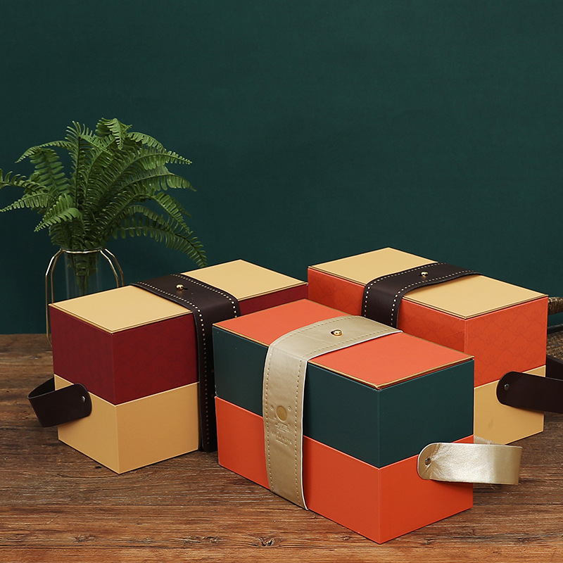 创意手提月饼包装盒 双层6粒8粒方形月饼礼品盒 商务蛋黄酥月饼礼盒