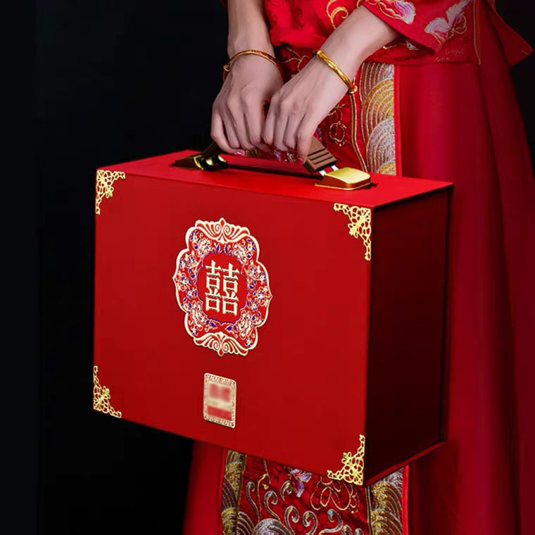 结婚聘金彩礼礼盒定制 订婚红色钱箱 新娘婚礼陪嫁伴手礼礼金盒
