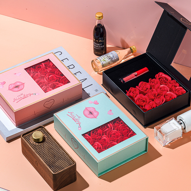 情人节创意口红礼盒 香皂玫瑰盒抽屉式包装盒 520情人送礼礼盒定制