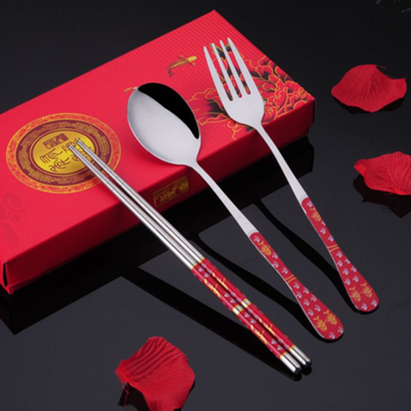 2022实用创意不锈钢便携餐具 年年有余筷子勺子礼盒套装礼品定制