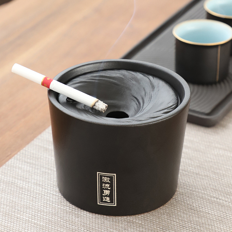 新款创意陶瓷客厅烟灰缸圆形激流勇进烟灰缸简约办公家用烟灰缸