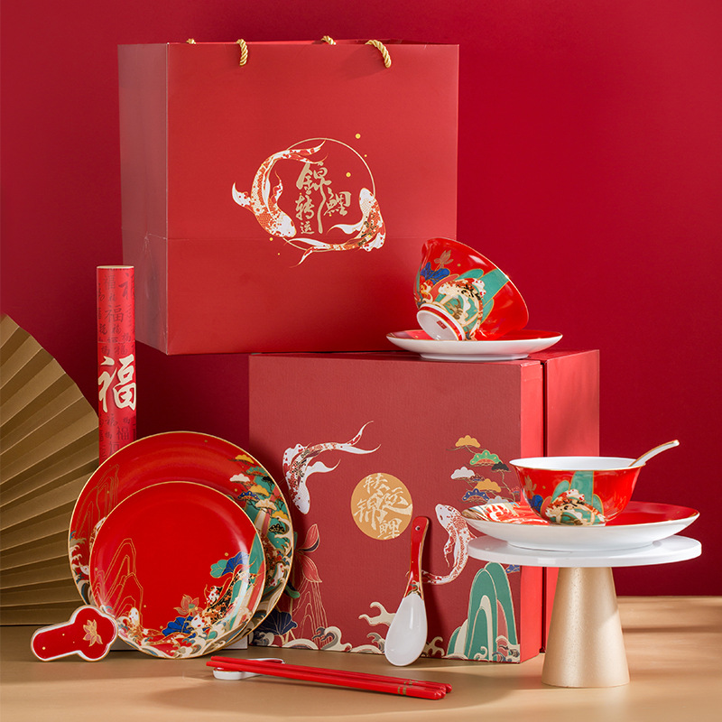 全網(wǎng)新品 趨勢好貨 景德鎮(zhèn)虎年禮品創(chuàng)意新年實用碗餐具套裝企業(yè)年會展會商