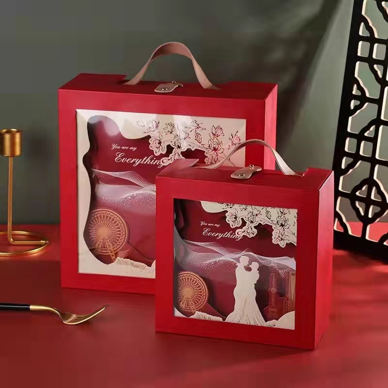 创意中式结婚礼品盒 手提婚礼伴手礼喜糖盒 PVC开窗糖果包装盒定制