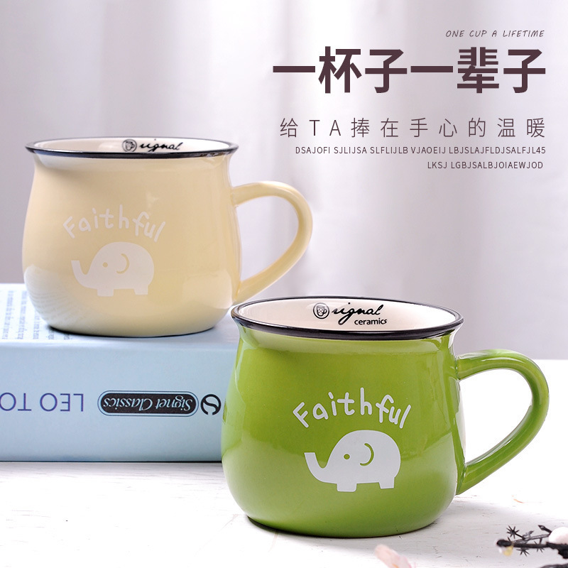 日式创意陶瓷杯礼品大肚杯 早餐杯色釉马克杯logo
