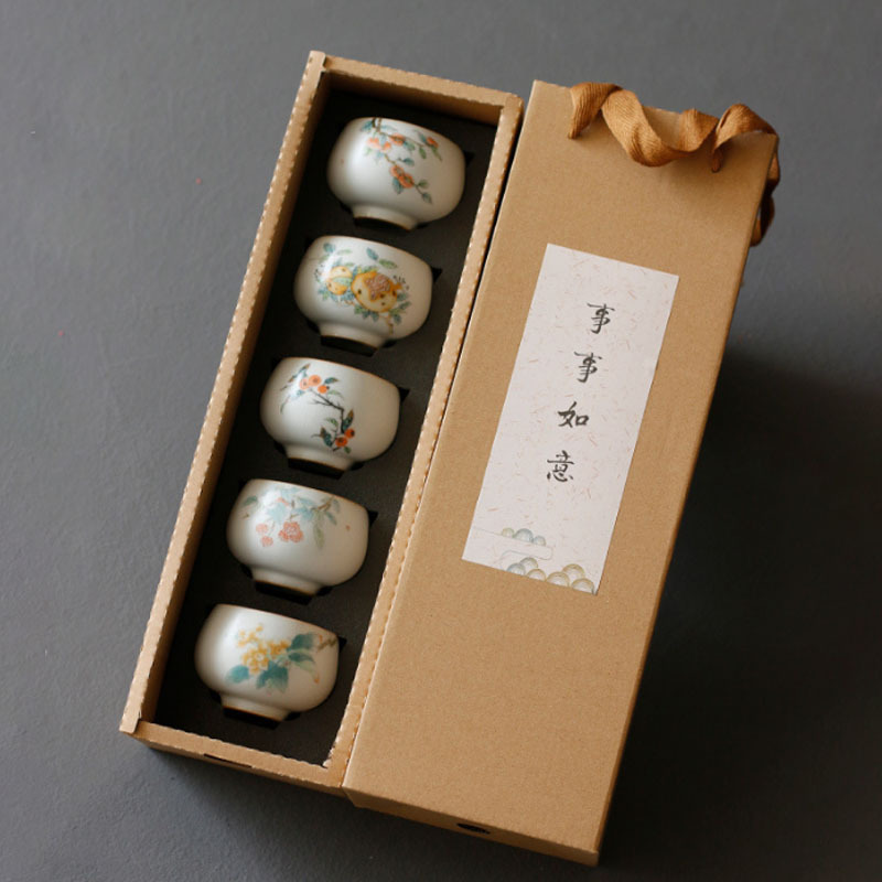 月月白汝窑茶杯功夫品茗杯 柿子陶瓷仿古汝瓷开片主人杯个人杯