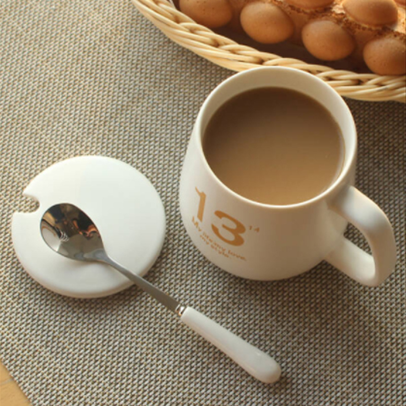 漱口杯情侶杯子1314陶瓷咖啡杯帶蓋辦公室杯子馬克杯促銷禮品