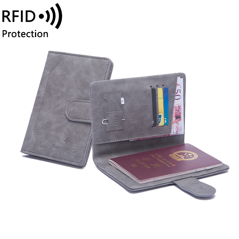 2022新款RFID护照包 简约搭扣短款证件夹 男女出国旅行超薄机票夹