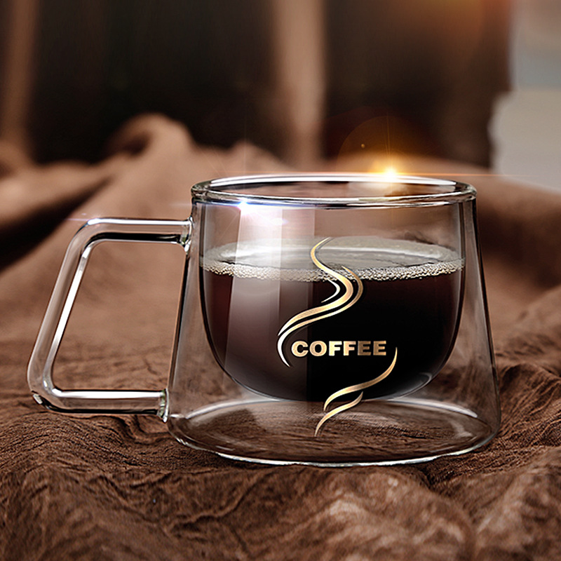 明尚德创意双层玻璃杯家用跨境咖啡杯北欧马克杯批发透明杯子礼品