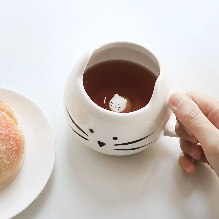 小白猫马克杯 北欧创意可爱陶瓷杯咖啡情侣外贸水杯定 制批发代发