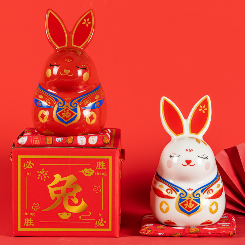 陶鄉瓷色2023年吉祥物必勝兔年紀念品儲錢罐商務活動促銷禮品logo