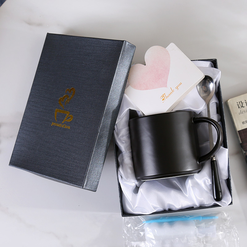 網紅ins矮身黑白情侶杯 家用水杯咖啡杯帶禮盒禮品馬克杯可印logo