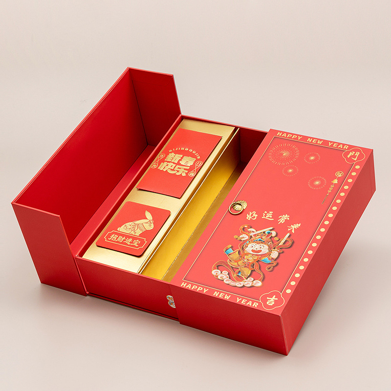春節(jié)禮盒紅色翻蓋高檔禮品包裝盒結婚過年白酒盒中國風新年禮盒