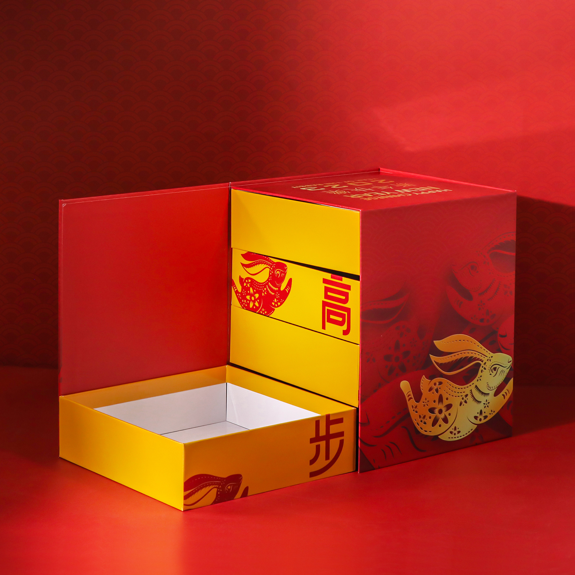創意新年禮盒年貨包裝盒兔年春節堅果零食禮品盒高端異形盒子