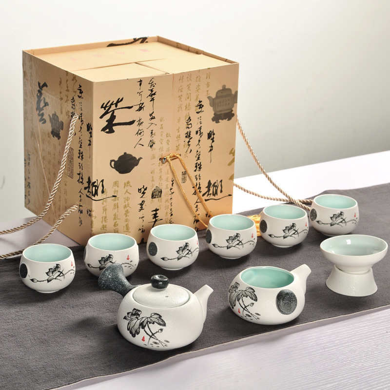 雪花釉陶瓷茶具套裝禮品清韻家用懶人功夫茶具印LOGO
