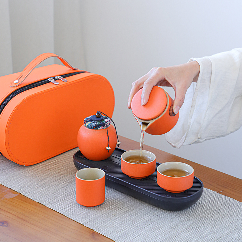 商务礼品旅行便携粗陶快客杯便携旅行茶具套装定制