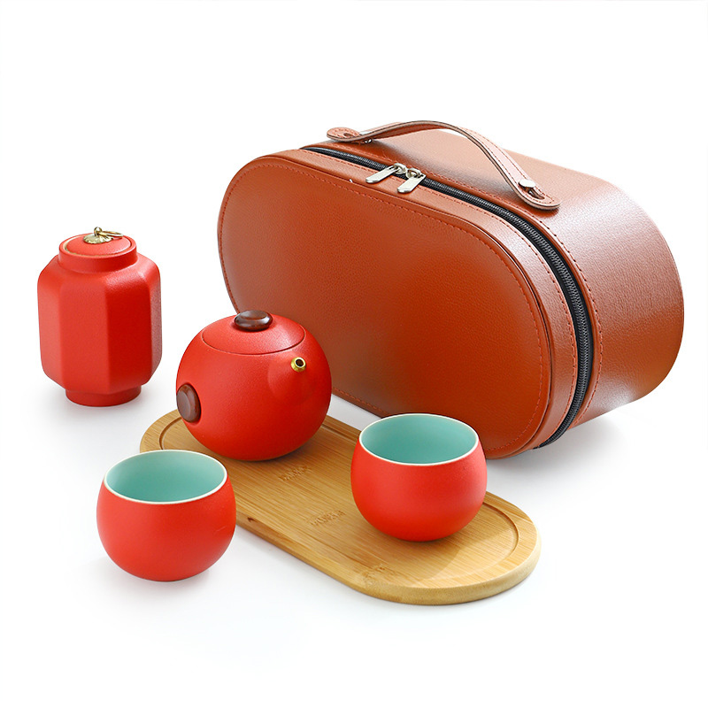 中国红便携式户外旅行茶具伴手礼盒