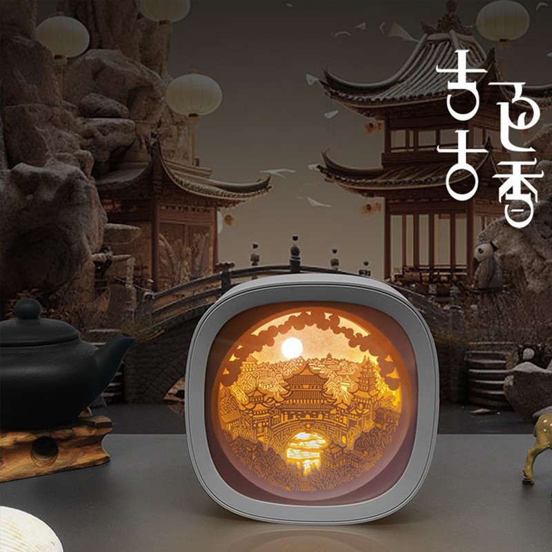 中秋節紙雕燈生日中秋文創促銷小夜燈畢業古城擺件節日禮品紙雕燈