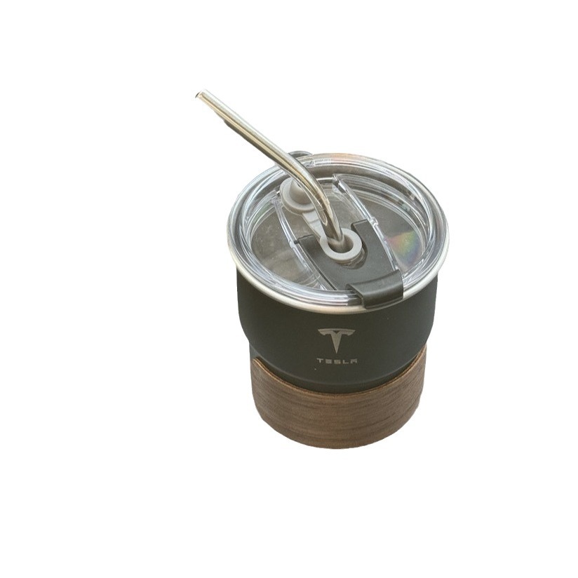 可印LOGO特斯拉同款咖啡杯304不銹鋼杯高顏值吸管杯車載 吸管杯
