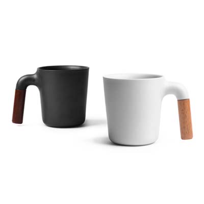 創意黑白兩色情侶木柄陶瓷杯辦公室簡約馬克杯泡茶水杯定制