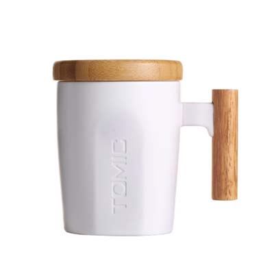 特美刻 创意陶瓷杯带木柄木盖 马克杯情侣咖啡杯办公室水杯